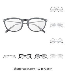 Vector illustration of glasses and frame icon. Set of glasses and accessory stock vector illustration.