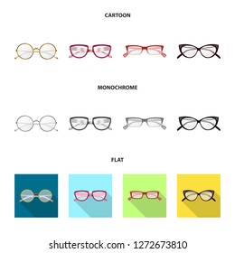 Vector illustration of glasses and frame icon. Collection of glasses and accessory stock vector illustration.