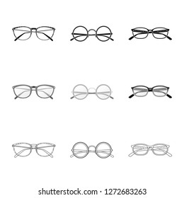 Vector illustration of glasses and frame icon. Collection of glasses and accessory stock symbol for web.