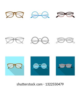 Vector illustration of glasses and frame icon. Collection of glasses and accessory stock vector illustration.