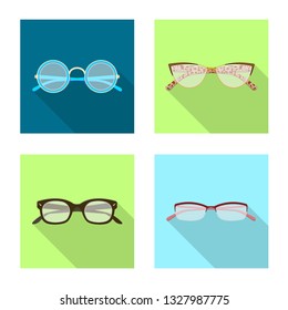 Vector illustration of glasses and frame icon. Set of glasses and accessory vector icon for stock.