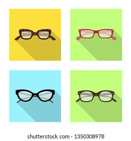Vector illustration of glasses and frame icon. Set of glasses and accessory stock symbol for web.