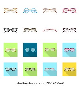 Vector illustration of glasses and frame icon. Collection of glasses and accessory stock vector illustration.