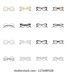 Vector illustration of glasses and frame logo. Collection of glasses and accessory stock symbol for web.