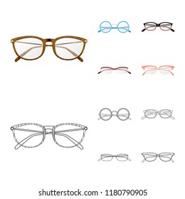 Vector illustration of glasses and frame logo. Collection of glasses and accessory stock symbol for web.
