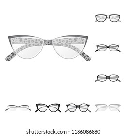 Vector illustration of glasses and frame logo. Collection of glasses and accessory stock symbol for web.