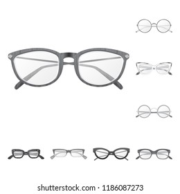 Vector illustration of glasses and frame logo. Set of glasses and accessory vector icon for stock.