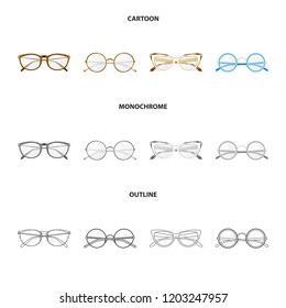 Vector illustration of glasses and frame logo. Collection of glasses and accessory vector icon for stock.