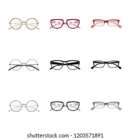 Vector illustration of glasses and frame logo. Collection of glasses and accessory stock symbol for web.