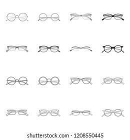 Vector illustration of glasses and frame logo. Collection of glasses and accessory stock symbol for web.