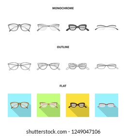 Vector illustration of glasses and frame logo. Set of glasses and accessory stock vector illustration.