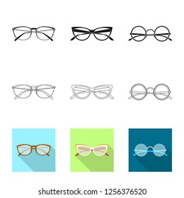 Vector illustration of glasses and frame logo. Collection of glasses and accessory stock vector illustration.