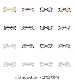 Vector illustration of glasses and frame logo. Set of glasses and accessory stock symbol for web.