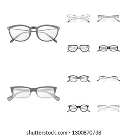 Vector illustration of glasses and frame logo. Set of glasses and accessory stock vector illustration.