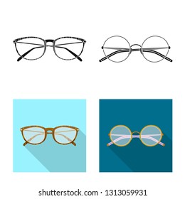 Vector illustration of glasses and frame logo. Collection of glasses and accessory stock symbol for web.