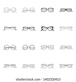 Vector illustration of glasses and frame logo. Set of glasses and accessory stock vector illustration.