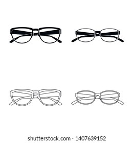 Vector illustration of glasses and frame logo. Set of glasses and accessory vector icon for stock.
