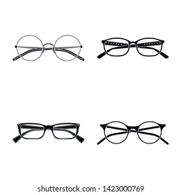 Vector illustration of glasses and frame logo. Set of glasses and accessory vector icon for stock.