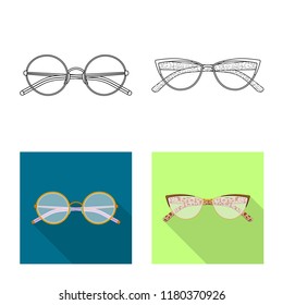 Vector illustration of glasses and frame sign. Set of glasses and accessory vector icon for stock.