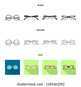 Vector illustration of glasses and frame sign. Set of glasses and accessory vector icon for stock.