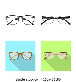 Vector illustration of glasses and frame sign. Set of glasses and accessory stock symbol for web.
