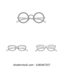 Vector illustration of glasses and frame sign. Set of glasses and accessory stock vector illustration.