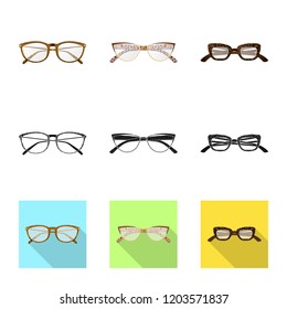 Vector illustration of glasses and frame sign. Set of glasses and accessory stock vector illustration.