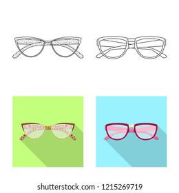 Vector illustration of glasses and frame sign. Collection of glasses and accessory stock vector illustration.