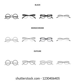 Vector illustration of glasses and frame sign. Collection of glasses and accessory stock vector illustration.