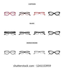 Vector illustration of glasses and frame sign. Collection of glasses and accessory stock vector illustration.