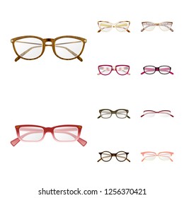 Vector illustration of glasses and frame sign. Set of glasses and accessory vector icon for stock.