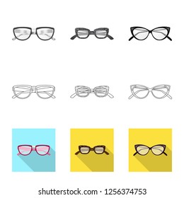 Vector illustration of glasses and frame sign. Set of glasses and accessory stock symbol for web.