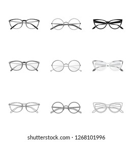 Vector illustration of glasses and frame sign. Set of glasses and accessory vector icon for stock.