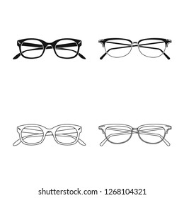 Vector illustration of glasses and frame sign. Set of glasses and accessory stock vector illustration.