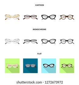 Vector illustration of glasses and frame sign. Collection of glasses and accessory vector icon for stock.