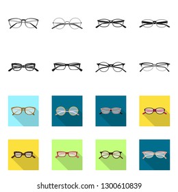 Vector illustration of glasses and frame sign. Collection of glasses and accessory vector icon for stock.