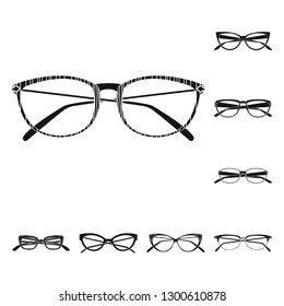 Vector illustration of glasses and frame sign. Set of glasses and accessory vector icon for stock.