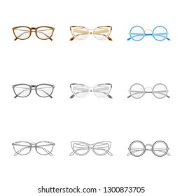 Vector illustration of glasses and frame sign. Set of glasses and accessory stock symbol for web.