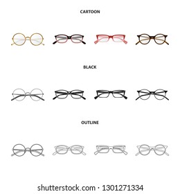 Vector illustration of glasses and frame sign. Set of glasses and accessory vector icon for stock.