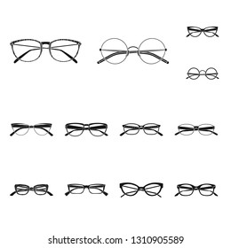 Vector illustration of glasses and frame sign. Set of glasses and accessory stock vector illustration.