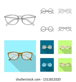 Vector illustration of glasses and frame sign. Collection of glasses and accessory stock symbol for web.
