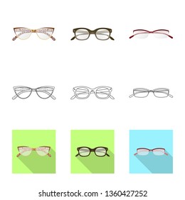 Vector illustration of glasses and frame sign. Collection of glasses and accessory stock vector illustration.