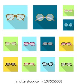 Vector illustration of glasses and frame sign. Set of glasses and accessory vector icon for stock.