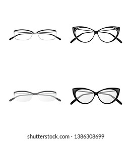 Vector illustration of glasses and frame sign. Set of glasses and accessory vector icon for stock.