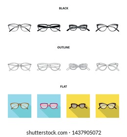 Vector illustration of glasses and frame sign. Set of glasses and accessory stock vector illustration.