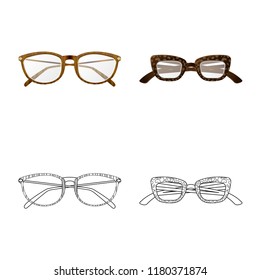 Vector illustration of glasses and frame symbol. Set of glasses and accessory stock vector illustration.