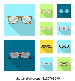 Vector illustration of glasses and frame symbol. Set of glasses and accessory vector icon for stock.