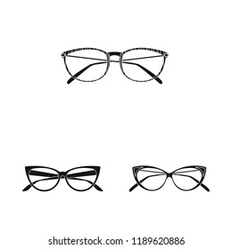 Vector illustration of glasses and frame symbol. Set of glasses and accessory stock symbol for web.
