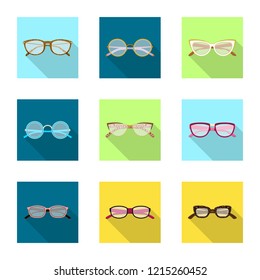 Vector illustration of glasses and frame symbol. Collection of glasses and accessory stock vector illustration.