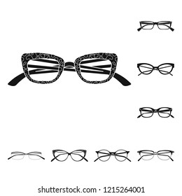Vector illustration of glasses and frame symbol. Set of glasses and accessory stock symbol for web.